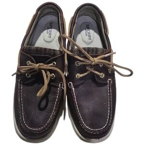 Sperry Top-Side Mens Brown Leather Wool Panel Boat Shoe Authentic Original 2-Eye